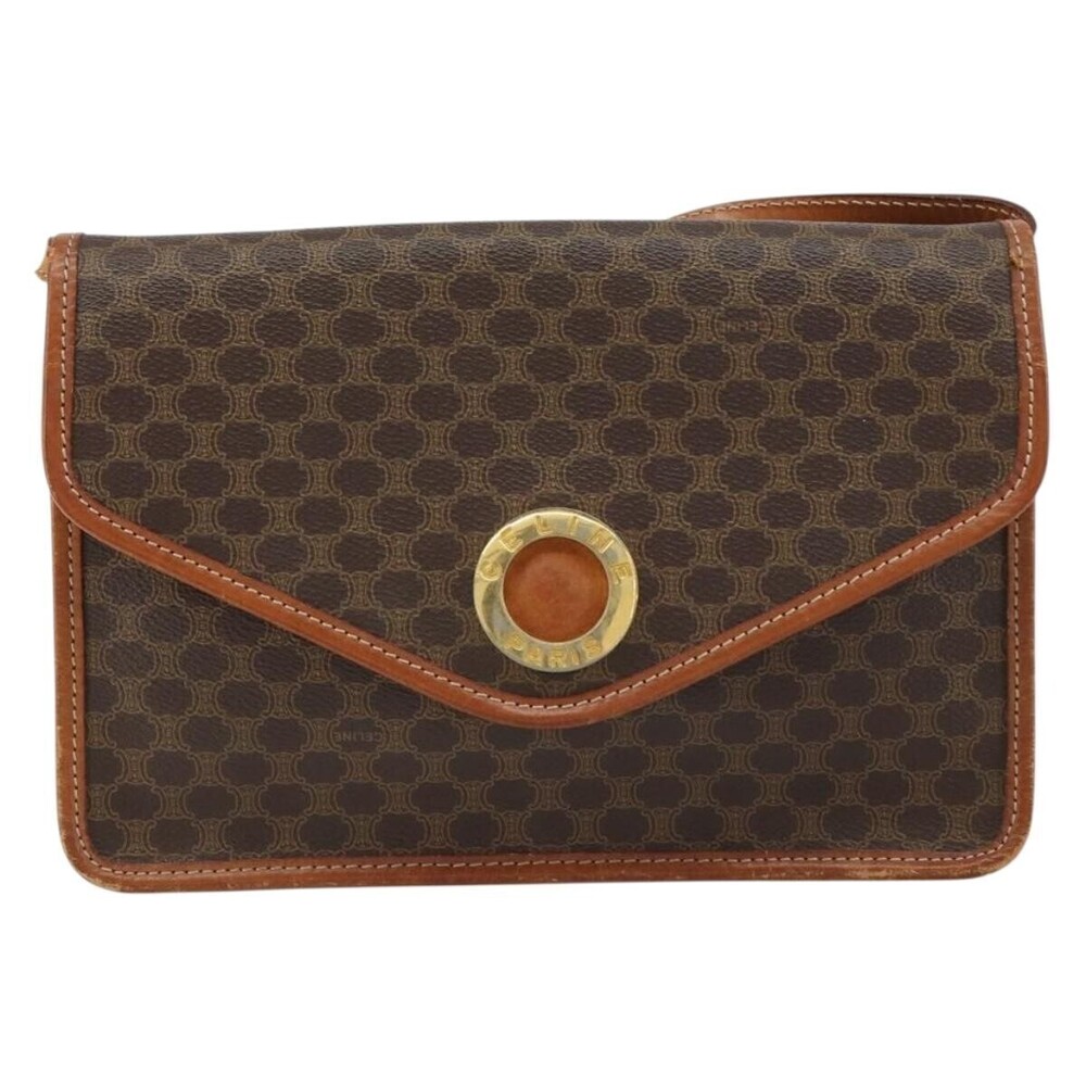 Celine Vintage Macadam Circle Logo Canvas and Leather